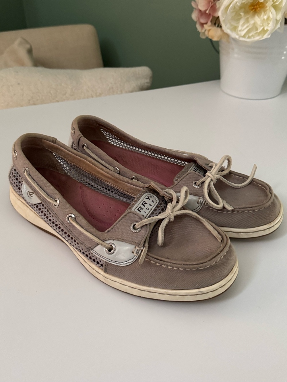 Sperry Women's Taupe Canvas Moccasin Boat Shoes